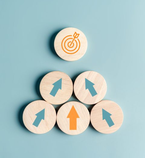Business growth success achievement concept, arranging wooden block stacking as step stair or ladder for planning development leadership and customer target group concept.